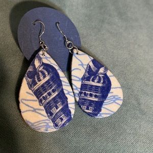 Handcrafted Wood & Paper Teardrop Earrings